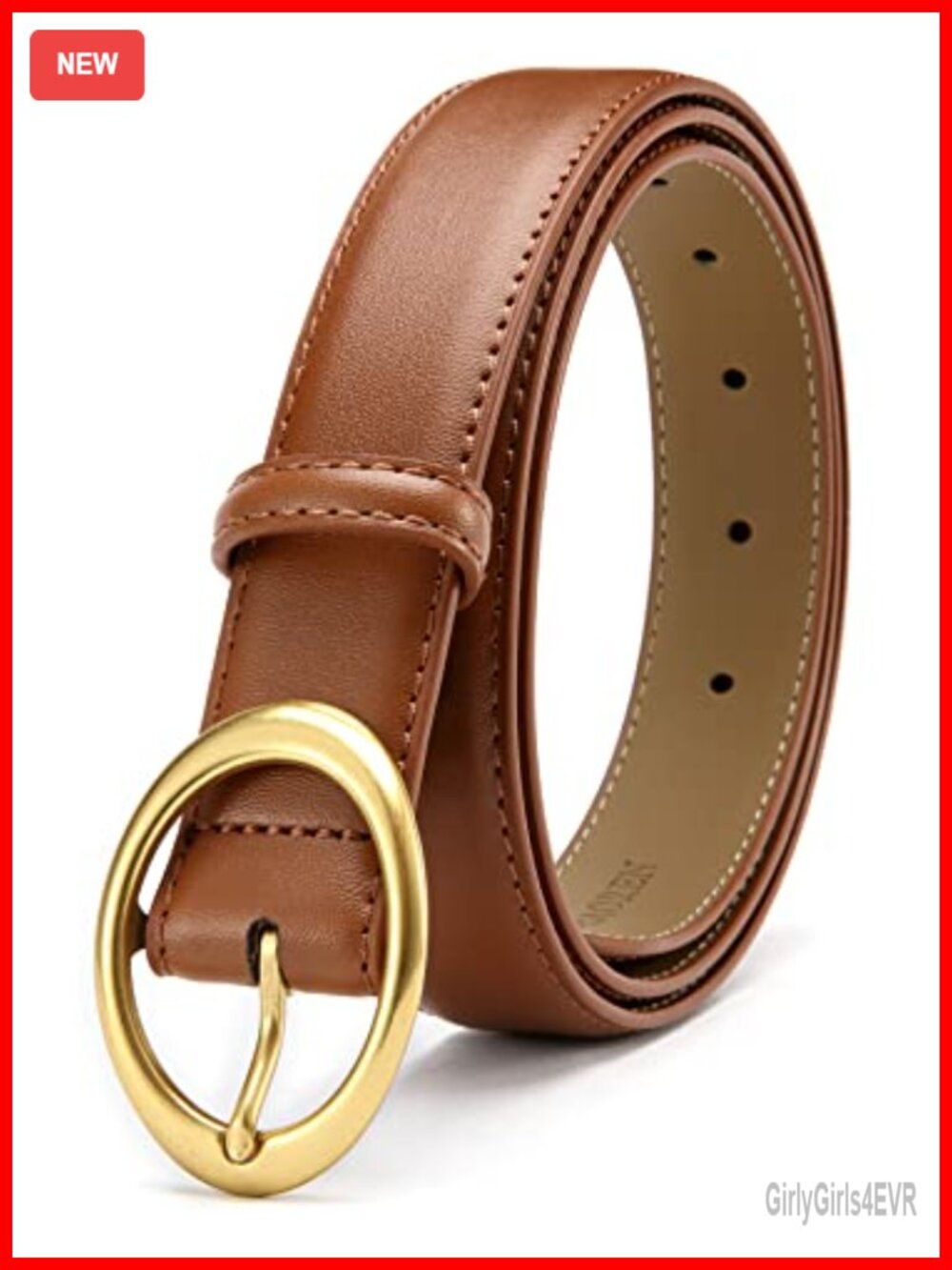 CHAOREN Leather Belt Women 1.15 Inch Oval Gold Buckle for Jeans Dress